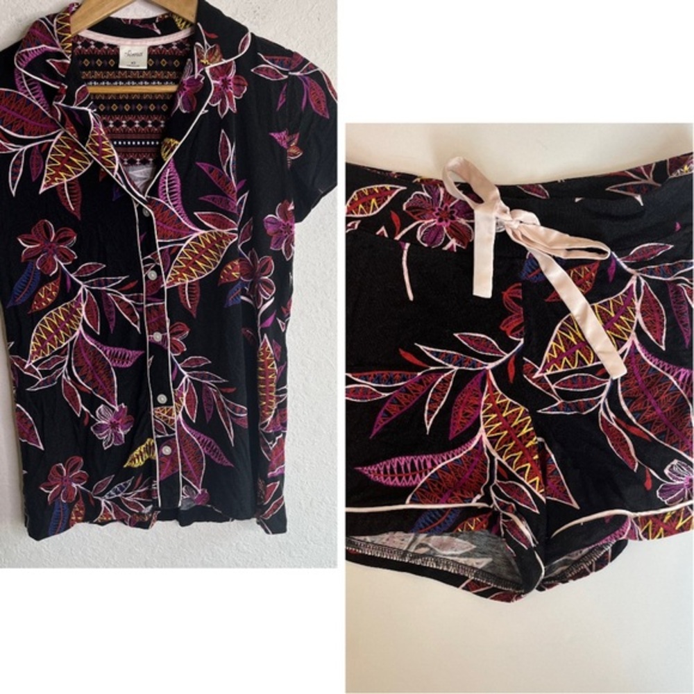 Soma Black and Pink Floral Pajama Set